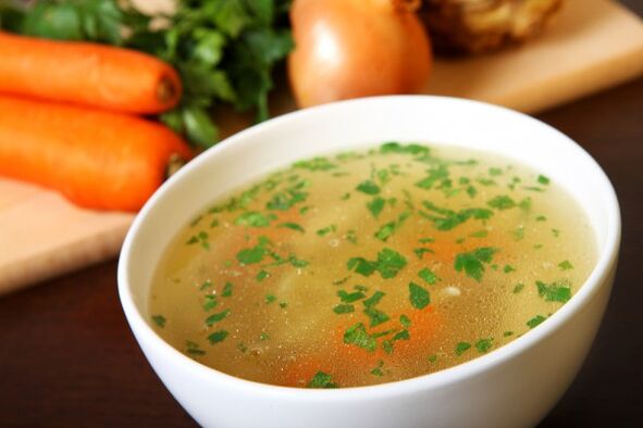 Meat broth soup is a delicious dish on the diet menu